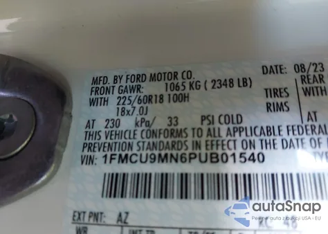 2023 Ford Escape St-Line z USA, uszkodzony, nr VIN 1FMCU9MN6PUB01540